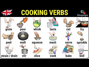 Cooking Verbs in English vocabulary with pictures in the kitchen