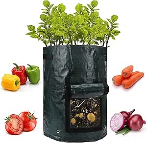 ANPHSIN 4 Pack 10 Gallon Garden Potato Grow Bags with Flap and Handles Aeration Fabric Pots Heavy Duty