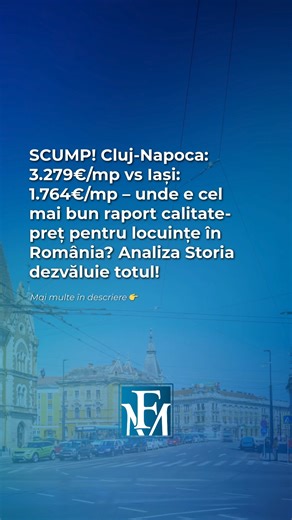 Financial Market | Știri financiare, bursă și economie on Instagram: "Unde merită să cumperi în 2026? 🏠📊 Cluj-Napoca e cel mai scump oraș din România: 3.279€/mp. O garsonieră nouă costă peste 120.000€, iar un apartament cu 2 camere depășește 170.000€. București urmează cu 2.331€/mp, dar are cel mai mic scor al nivelului de trai din analiză – doar 50,6 puncte din 100. 😬 Sibiu și Oradea oferă cel mai bun raport calitate-preț! Sibiu are cel mai mare scor subiectiv (76,8 puncte) și prețuri de doa
