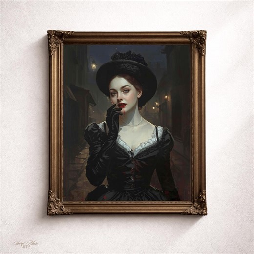 Victorian Vampire Woman Blood Wall Art, Gothic Portrait Print, Dark Academia Decor, Dark Feminine Vintage Aesthetic, Mysterious Woman Art