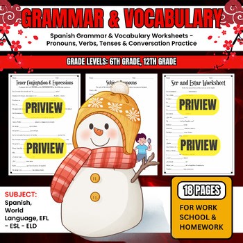 Spanish Grammar & Vocabulary Worksheets - Pronouns Verbs Tenses & Conversation