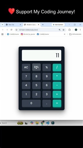 Modern Calculator using HTML, CSS & JavaScript | #shorts #html #css #javascript