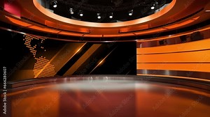 Tv studio. News room. Studio Background. Newsroom bakground. Backdrop for any green screen or chroma key video production. Loop. 3D rendering.