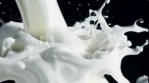 Milk splash on black surface creates stunning visual effects in slow motion