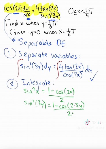 A Level Differential Equation: Solving Separable DEs