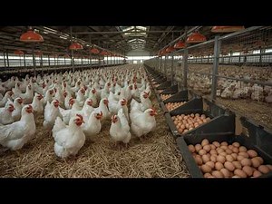 High-yield egg farm in the countryside | Daily egg harvesting from free-range laying hens.