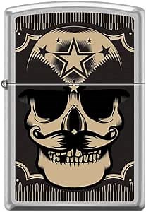 Zippo Lighter-Military Skull Two Satin Chrome Windproof Lighter #Z5407