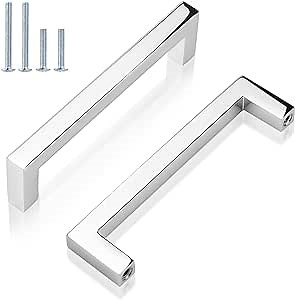 GOBEKOR 30 Pack Chrome Drawer Pulls 3-3/4in(96mm) Hole Center Solid Handles for Cabinets and Dressers Square Kitchen Hardware