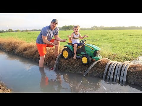 Playing in the mud and watering hay with tractors | Tractors for kids in the mud