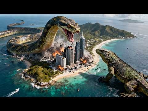 Giant python destroys an island city, a mutated giant lizard becomes humanity's savior!
