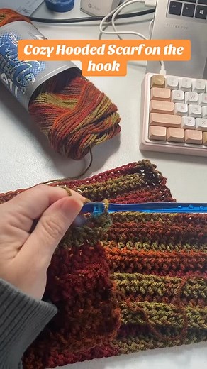 Crocheting this cozy hooded infinity scarf #crochet #fiberartist #smallbusiness | InJenuity Treasures