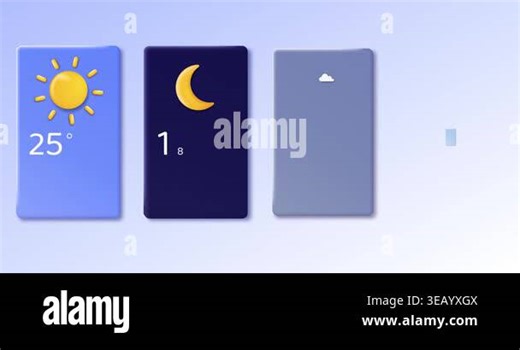 3D weather app concept. Collection of moving user interfaces with rain, sun, night and snow. Meteorological forecast for days of week. Plasticine style human made animated cartoon Stock Video Footage - Alamy