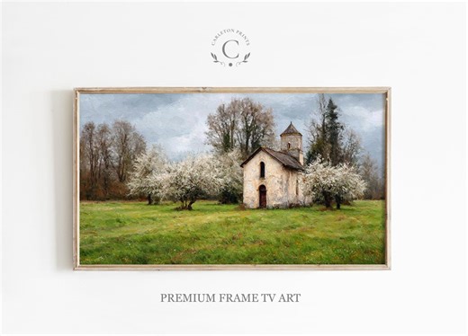 Easter Frame TV Art, Spring Countryside Church Scene, Rustic Meadow TV Art, Cottagecore Wall Decor, Vintage Style, Digital Download 601 - Etsy