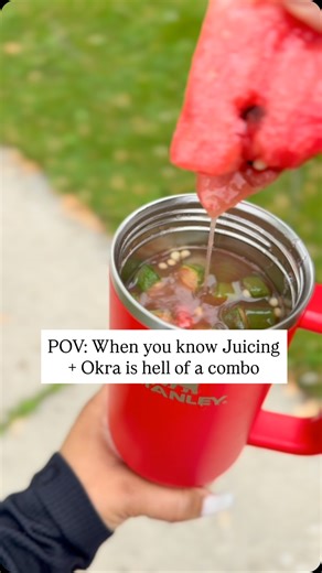 Juicing Okra is a Hell of a combo 🌱💦 Helps aid in digestion Rejuvenate your skin Turn women into a Heated Water park 😏 It’s the best! 🫶🏽 Comment “Juice” & check your DM for my Viral Okra water Recipe 🍉💚 Follow @lowcarbiebarbie.nene for more 💗💫 #juicing #okra #keto #watermelon | Lani McNeal