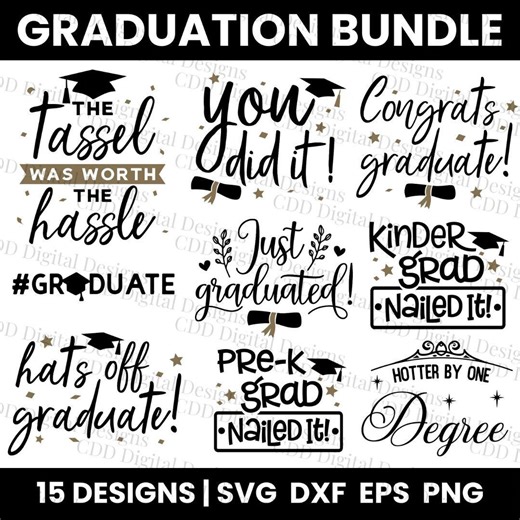 Graduation SVG Bundle | 15 Designs | Shirts, Party Decor Cut Files (digital Download) - Etsy