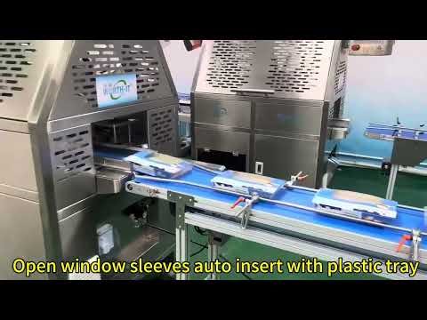 open Petit four filling window sleeves auto insert with plastic tray #wrappingmachine #sleever