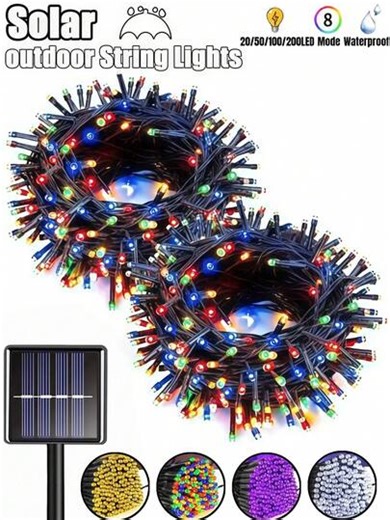 20/50/100/200LED Solar Light String -16.4FT/22.97FT/39.37/72.17FT, 8 Lighting Modes, Waterproof Garden Light String, Outdoor Solar Decorative Light, Suitable For Gardens, Courtyards, Trees, Parties, Weddings, Dances, Birthdays, Parties, Courtyards, Stairs, Houses, Balconies, Holiday Decoration | SHEIN