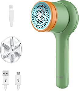 SAMLUNG Fabric Lint Shaver - Fuzz Remover, 1 h Extra Long Work, 2 Sets of Blades, Cleaning Brushes, Effectively & Quickly Remove Fuzz, Pills for Clothes,Sweater,Couch,Blanket, USB Rechargeable