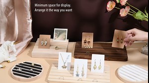 NBEADS 4-Tier Wooden Display Stand Riser, 12-Slot Earring Ring Holder Detachable Unfinished Wood Retail Jewelry Card Display Stand with Groove for Crafts Jewelry Storage Display, 15x15.7x12.6
