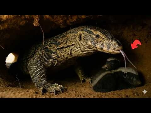 The Moment a Giant Lizard Enters the Honey Badger Den... Can the Cubs Escape?