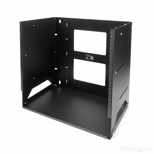 2-Post 8U Open Frame Wall Mount Network Rack with Built-in Shelf, Wall Mount Data Rack with Adjustable Depth for AV / Computer / IT Equipment, Small Wall-Mount Server Rack - TAA Compliant
