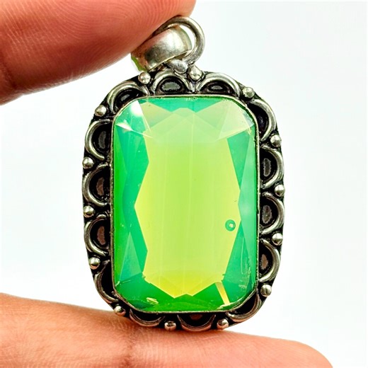 Faceted Peridot Hydro Quartz Solid 925 Sterling Silver Plated Pendant - AC-48 - Etsy