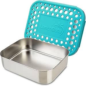 LunchBots Medium Uno Stainless Steel Sandwich Container - Open Design for Wraps - Salads or a Small Meal - Eco-Friendly - Dishwasher Safe and BPA-Free - Aqua Dots