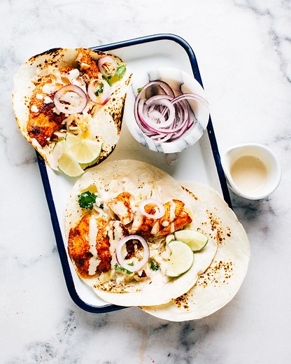 Spicy Fish Tacos With Cabbage Slaw   Lime Crema