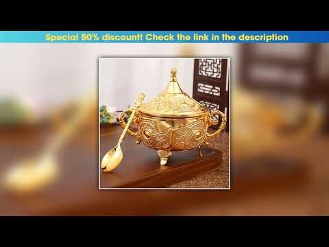 New Arrival European Style Sugar Jar,Alloy With lid and Spoon Spice Seasoning Container Salt Organi