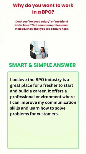 Why Do You Want to Work in a BPO? | Best Answer for Freshers #bpointerview #english #jobinterview