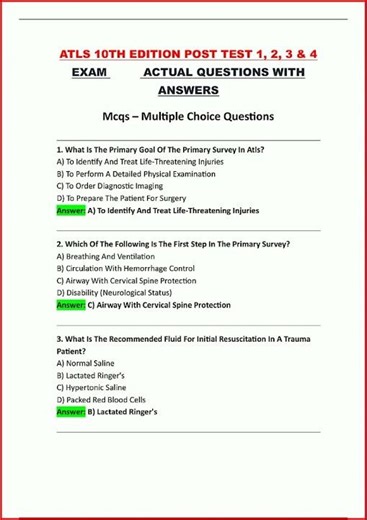 Atls 10Th Edition Post Test 1 2 3 4 Exam Actual Questions Wiupdate video
