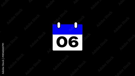 06 date calendar icon Animation with transparent background Flat calendar icon monthly, important date, meting date, Simple calendar with date concept background.