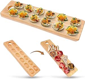 Namre' Wooden Deviled Egg Platter - Holiday Entertaining Deviled Egg Plate & Charcuterie Board - Recipes Included.