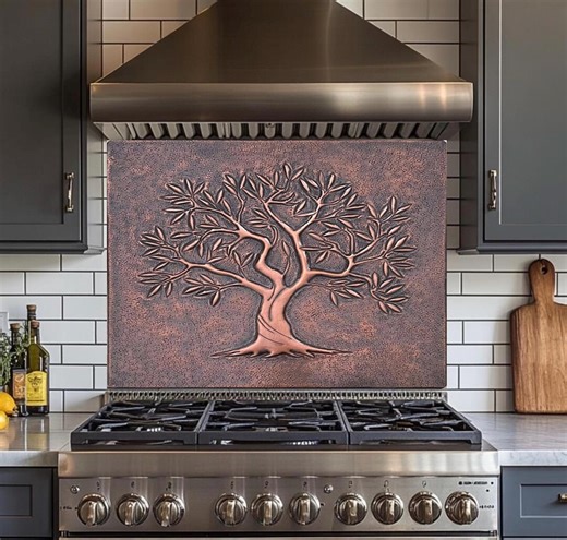 Hand-hammered Copper Tree of Life Backsplash Panel,kitchen Wall Art Behind Stove - Etsy