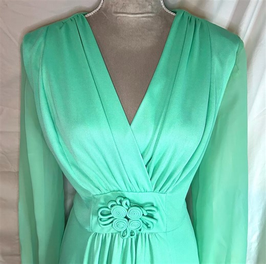 Vintage ‘70s Mint Green Long Sheer Sleeve Maxi Dress, Modern Size L - Etsy