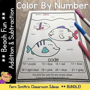 Ocean Color By Number Addition and Subtraction Bundle