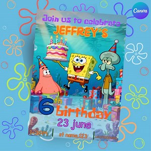 Spongebob Birthday Invitation Editable Template | Fun Cartoon Party Invite for Kids - Etsy Canada