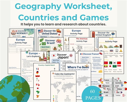 Countries of the World Geography Worksheet Pack: Homeschool Printable (PDF Download) , Country - Etsy