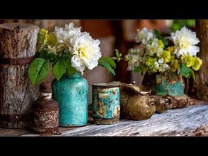 Stunning Shabby Chic Rustic Garden Scene with Faded Hues and Vintage Accents