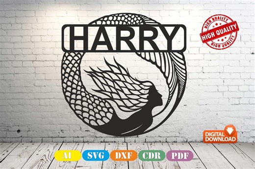 Mermaid Name Sign: Laser Cut Wall Sign (svg, Dxf, Ai, Pdf, Cdr) (digital Download) - Etsy
