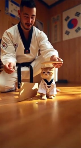 Kitten master to Karate Lessons #catshorts #asmr #karate