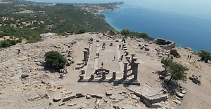Aerial View of People Visiting the Temple of Athena Polias in Priene
