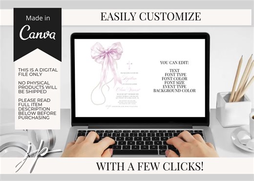 Pink Pearl Bow Baptism Invite Template Baby Girl Christening Cross Invitation Editable Coquette Dedication Invite Digital Download - Etsy