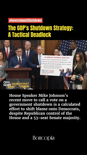 The GOP's Shutdown Strategy: A Tactical Deadlock🔍 House Speaker Mike Johnson's recent move to call a vote on a government shutdown is a calculated effort to shift blame onto Democrats, despite Republican control of the House and a 53-seat Senate majority. The vote, which failed due to Democratic opposition, was part of a broader strategy to pressure Senate Democrats into conceding on Republican terms, particularly by passing a minimalistic continuing resolution (CR) without Democratic prioritie