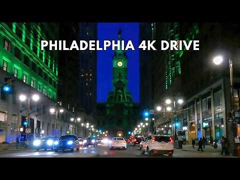 Philadelphia Night Drive | 4K Driving Tour With Eagles Green Skyline