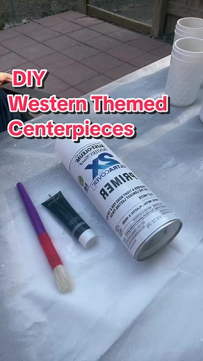 1/2 DIY “western themed centerpieces” 📝 what you’ll need: .black paint .brush .mason jar .white spray paint or primer .table protection This is definitely an outside project or a very well ventilated area! Spr quick, easy and fun too! In part 2 I shall finish the last bit! 😁🐄 #craftymoms #dollartree #DIY #cowboy #rodeo #birthday #cow #birthdayboy #hacksoflife #hack #fyp #foryou #viral #adhdmom #texasboy #savemoney #crafts #craftersoftiktok #centerpiece #cowsoftiktok #cowboyshit #cowtok #cowpr
