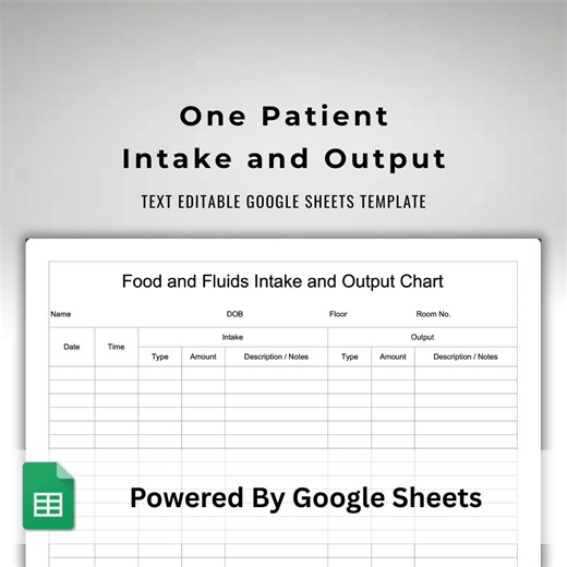 Food and Fluids Intake and Output Chart - Google Sheets Template and Printable Medical Log - Caregiver Fluid Balance Tracker - I&O Sheet - Etsy