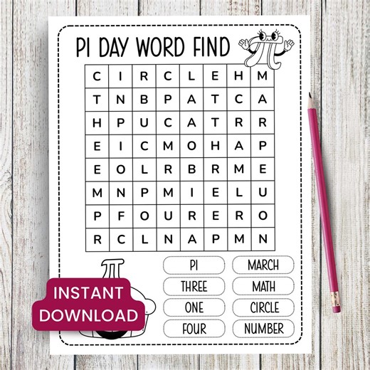 Pi Day Word Find, Word Search Printable, Pi Day Activity for Kids, Classroom Party, Indoor Kids Party, Family Game Night - Etsy