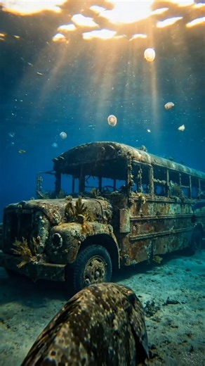 Fish Camera Discovers a Mysterious Bus Under the Ocean #fish #gopro