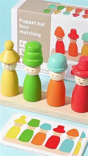 Wooden puppet matching set, educational toy, multi-colored miniature puppet expression stacking set, suitable as a Christmas gift for boys and girls. #toys #Christmas #gift #education